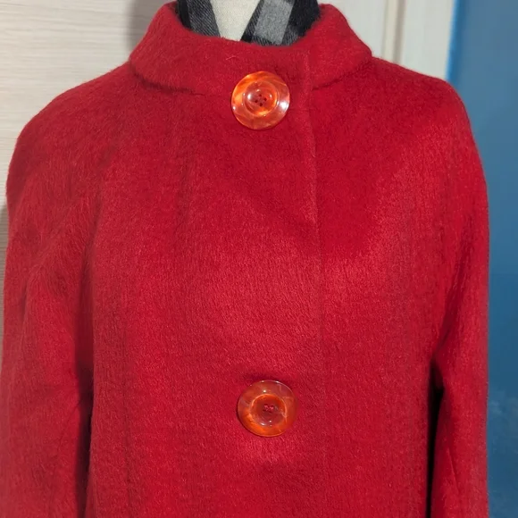 Vintage Red Women's Coat with Large Buttons, late 60s-70s. - Picture 2 of 15